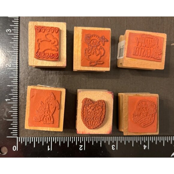 Vintage Easter-Themed Wood mounted Rubber Stamp Set Of 6 by Noteworthy - Picture 3 of 4